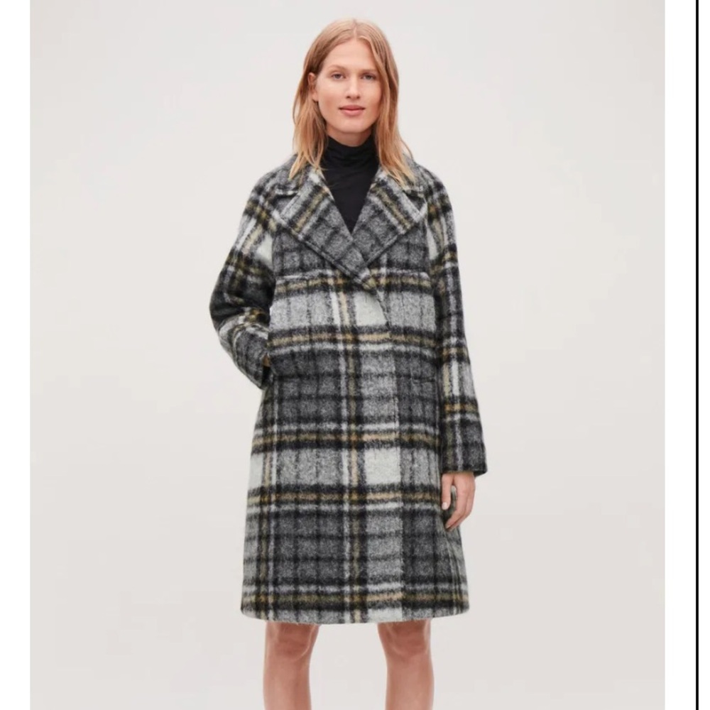 COS Plaid Brushed Mohair Wool Coat Gray Size 6 - Picture 14 of 15